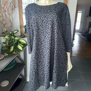 Nicole Miller Women's Grey Leopard 3/4 Sleeve Knee Length Dress Size XXL